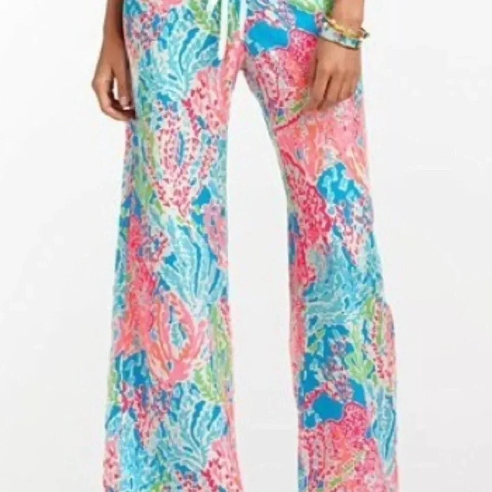 Lilly‎ Pulitzer lets Cha Cha Linen Palazzo beach Pants coral print Small Rare
